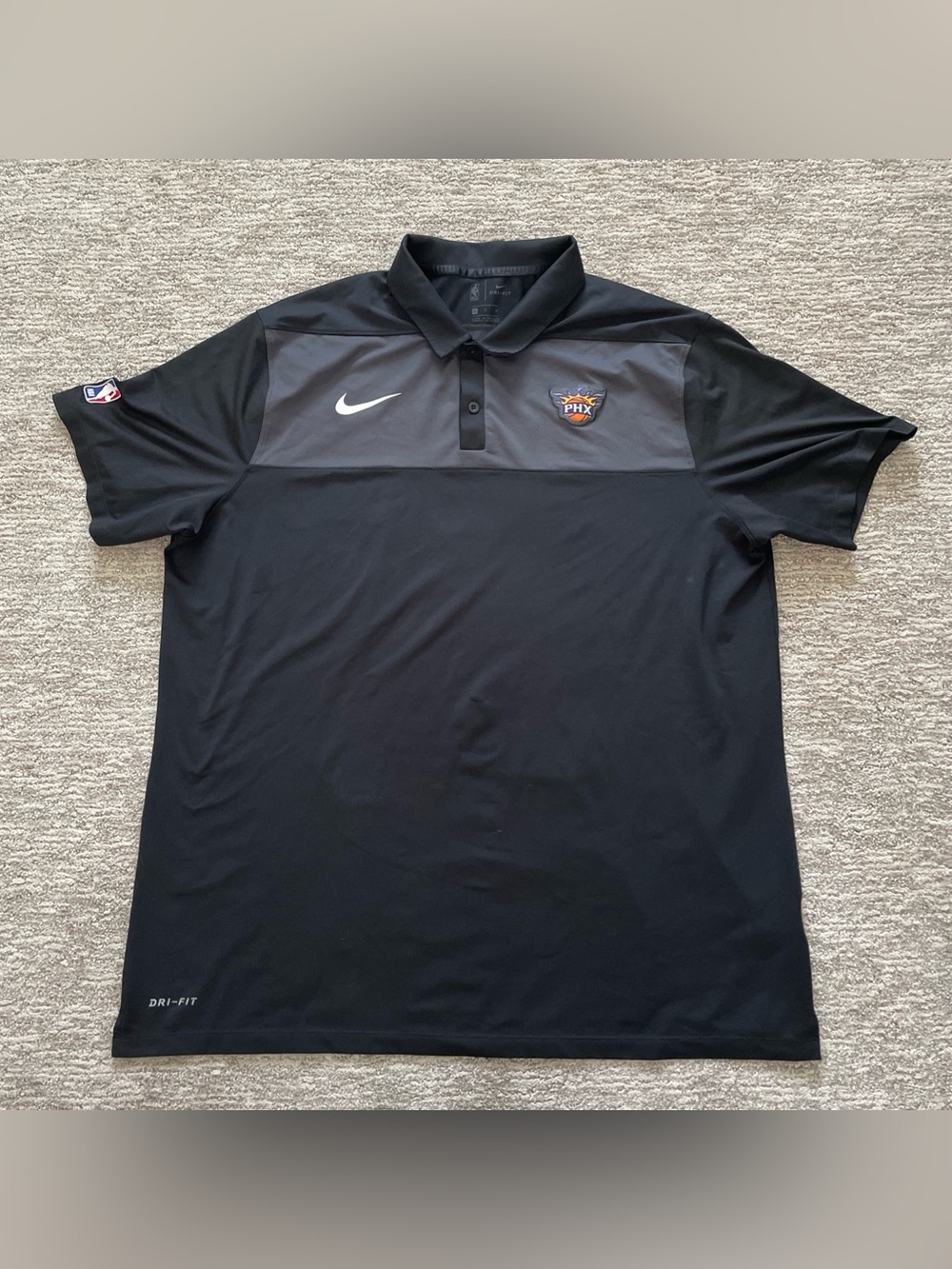 Nike Phoenix Suns Polo Shirt Dri Fit Mens Size XL Black Gray Performance NBA